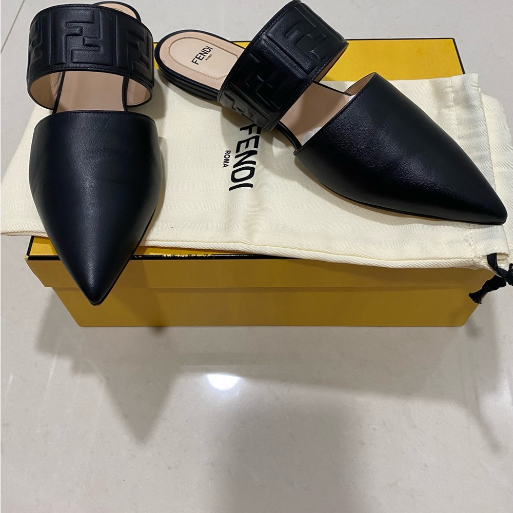 Fendi Sabot Embossed Pointed Toe Mule